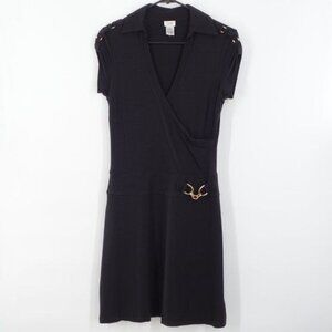 Cache Cap Sleeve V Neck Wrap Style Little Black Dress Above Knee Small